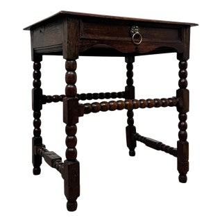 Antique 19th Century English Oak Bobbin-Turned Side Table For Sale