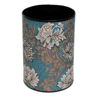 Chrysanthemums Aqua Tapestry Waste Bin For Sale