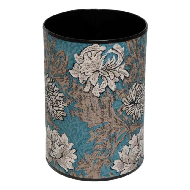 Chrysanthemums Aqua Tapestry Waste Bin For Sale