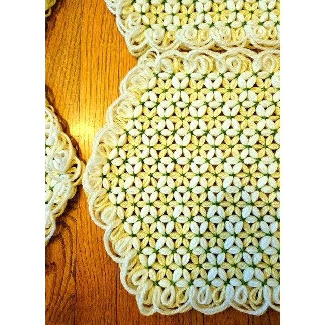 Farmhouse Vintage Handmade Crocheted Placemats Set of 4 Yellow Green Floral Design For Sale - Image 3 of 5