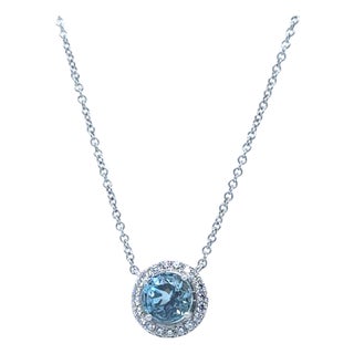 Tiffany & Co. Platinum Soleste Aquamarine & Diamond Necklace 1.00ct 3.88g For Sale