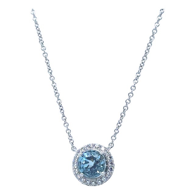 Tiffany & Co. Platinum Soleste Aquamarine & Diamond Necklace 1.00ct 3.88g For Sale