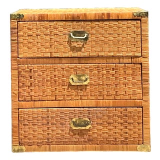 Vintage Woven Rattan Three-Drawer Chest For Sale