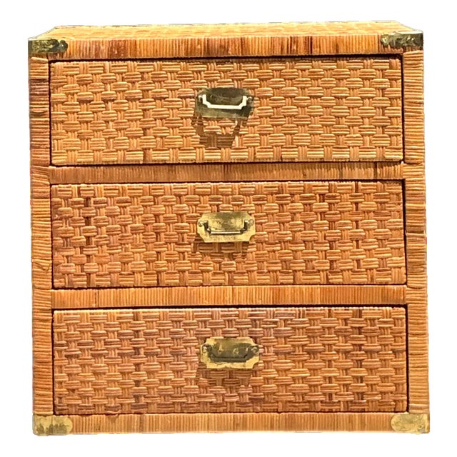 Vintage Woven Rattan Three-Drawer Chest For Sale