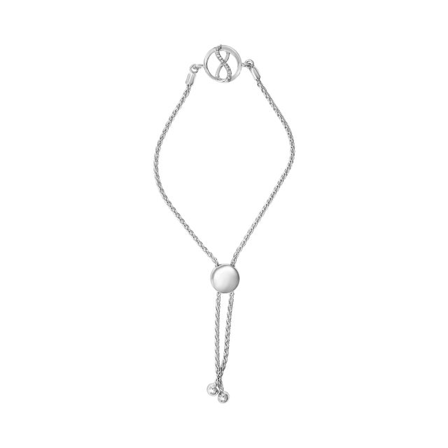 Contemporary .925 Sterling Silver Diamond Accent Ribbon and Circle Bolo Adjustable Bracelet For Sale - Image 3 of 5