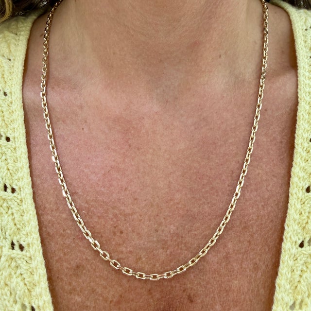 Gold Unisex 14k Yellow Gold Solid 22.5” 3.1mm Biker Open Anchor Link Chain Necklace For Sale - Image 8 of 8