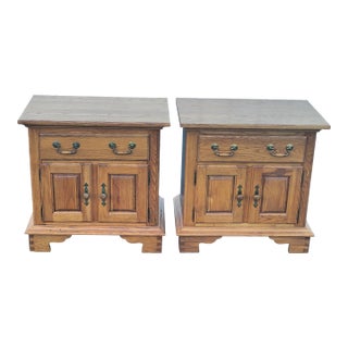 Mid 20th Century Vintage Keller Furniture Solid Oak Rustic Country French Cabinet Nightstand - Set of 2 For Sale