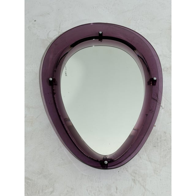 Wall Mirror with Purple Acrylic Glass Frame in the style of Cristal Arte, Italy, 1960s For Sale - Image 4 of 13