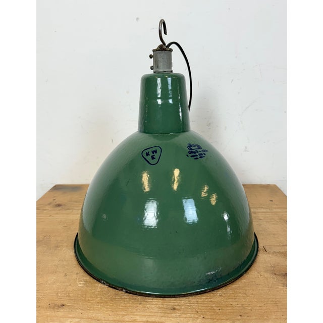 Industrial Green Enamel Factory Pendant Lamp, 1960s For Sale - Image 9 of 16