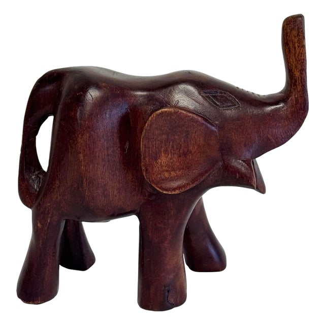 Vintage Carved Wood Elephant Figure For Sale
