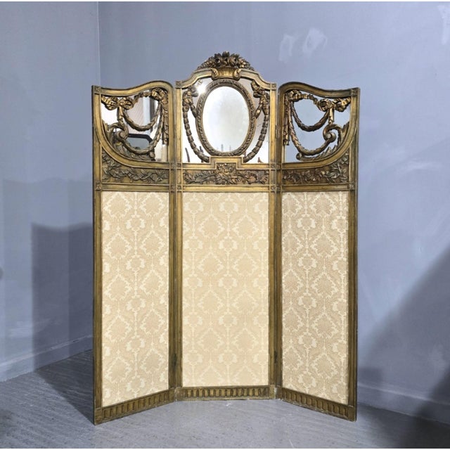 Antique French Three Fold Gilt Screen, 1880 For Sale - Image 3 of 10