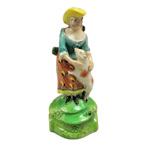 AntiqueEarly Staffordshire Figurine Woman With Dog