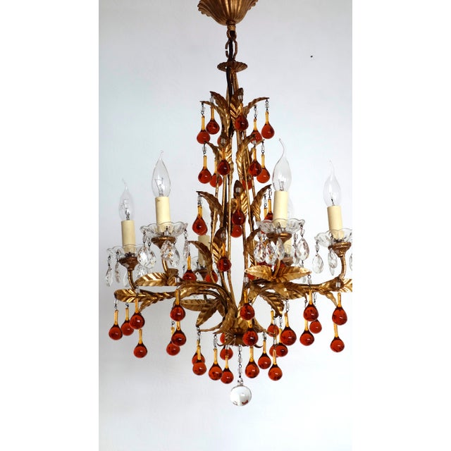 Antique Gilded Metal Murano Glass Drop Chandelier from Made Murano Glass, 1930s For Sale - Image 4 of 18
