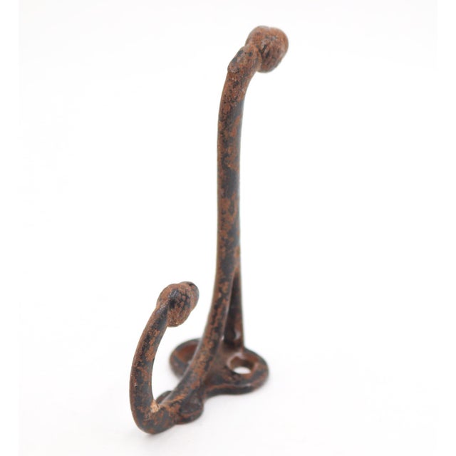 Traditional Vintage Distressed Cast Iron Double Arm Acorn Wall Hook For Sale - Image 3 of 4