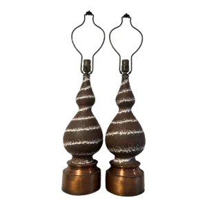 Pair, Joseph Francis Von Tury French Volcanic Glaze Pottery Lamps C. 1960s