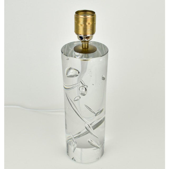 Vintage Mid Century Modern Kosta Boda Table Lamp Solid Crystal Bubble Glass | Scandinavian Accent Light Clear Minimalist Black Cilinder Buffet 1960 For Sale - Image 6 of 9