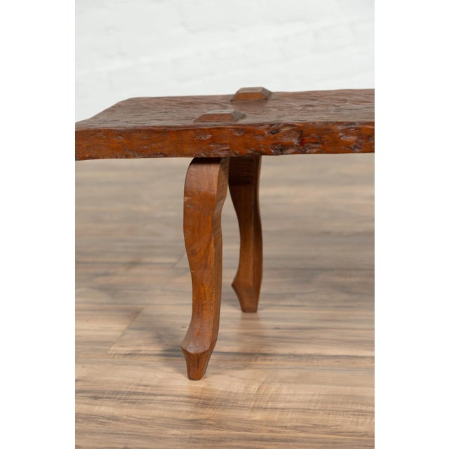 Rustic Javanese Freeform Low Bench Made of Antique Reclaimed Teak Textured Wood For Sale - Image 9 of 13