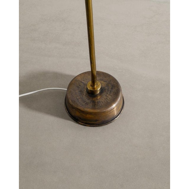 Early Finnish Mid Century Floor Lamp in Brass with a Pine Straw Shade attributed to Paavo Tynell, 1940s For Sale - Image 6 of 7