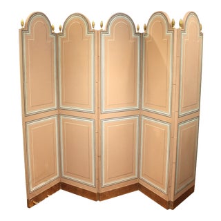 Maison Jansen Folding Screen in Pink with Pinecone Finials For Sale