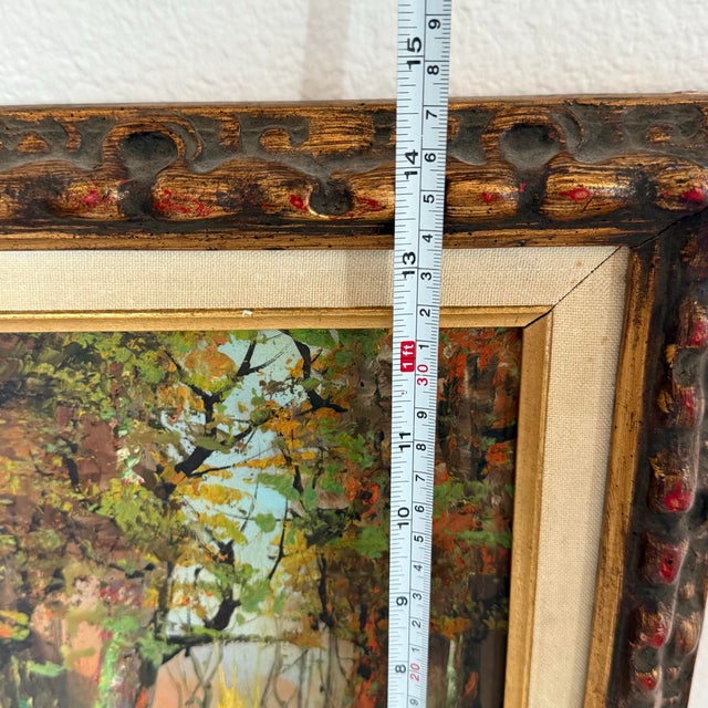 Paint Vintage Modern Impressionist Gold Framed Autumn Forest Impasto Oil Painting MCM For Sale - Image 7 of 7
