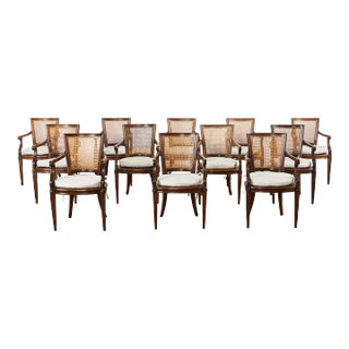 Set of Twelve Louis XVI Style Mahogany Cane Dining Armchairs For Sale