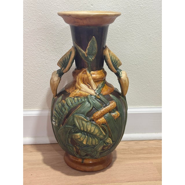 Vintage Sarreguemines style vase. This vase is based on an Art Nouveau design faience vase by Sarreguemines. Featuring...