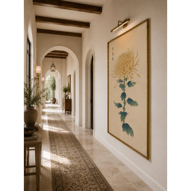 Yellow Mum by Hasegawa, Vintage Japanese Botanical Art Print, 40" X 60" For Sale - Image 9 of 10
