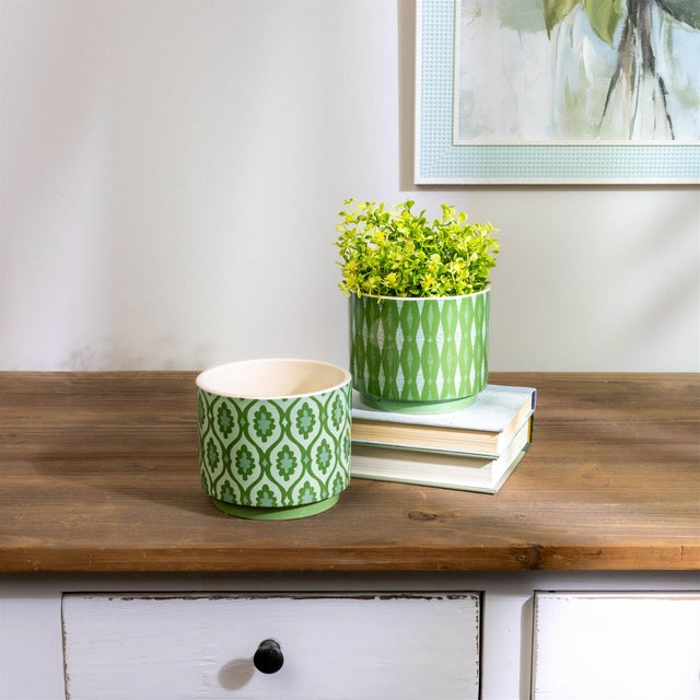 Modern Geometric Patterned Dolomite Planter (Set of 2) For Sale - Image 3 of 5