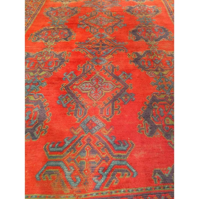 Turkish Vintage Turkish Oushak Hand-Knotted Rug, Red Geometric Design, 1900s For Sale - Image 3 of 12