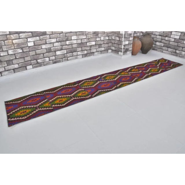 Red Vintage Moetric Long Runner Kilim, 1960 For Sale - Image 8 of 11
