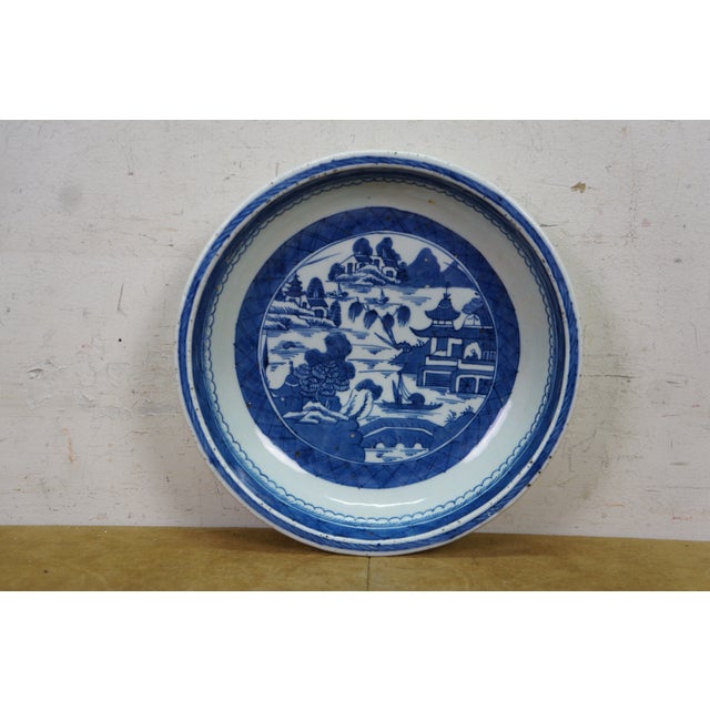 Late 19th Century Antique Chinese Export Canton Blue & White Porcelain Serving Dishes Platter - Set of 3 For Sale - Image 5 of 11
