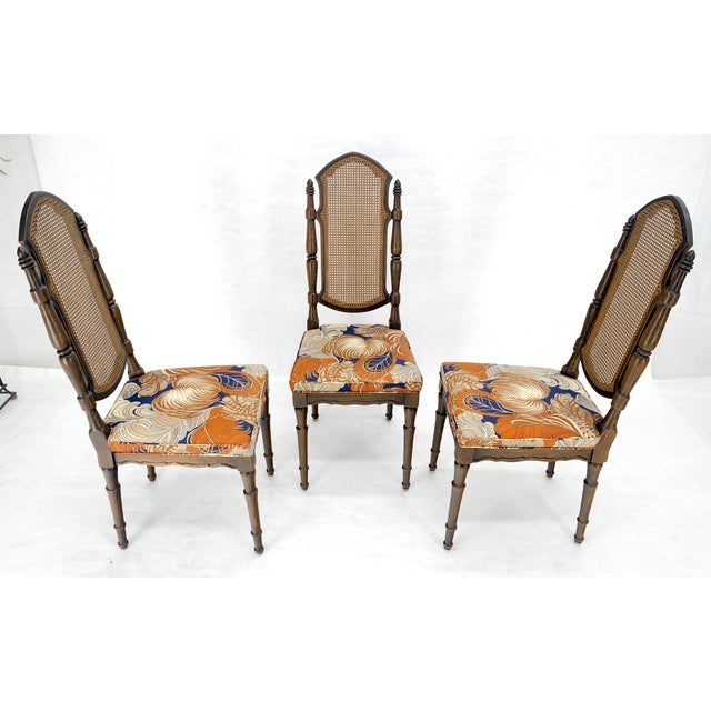 Set of 4 Bright floral Upholstery Cane Backs Turned Oak Legs Dining Chairs MINT! For Sale - Image 14 of 15