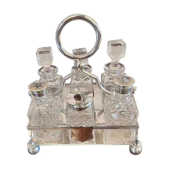 Antique Silver Plated Cruet Set, Set of 7 For Sale