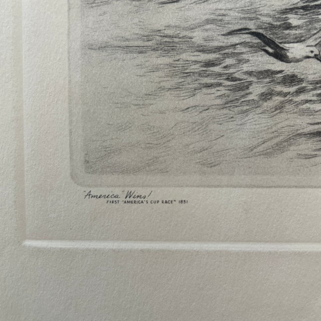 Nautical Etching by Rh Palenske “America Wins!” First “America’s Cup Race” 1851 For Sale - Image 3 of 12