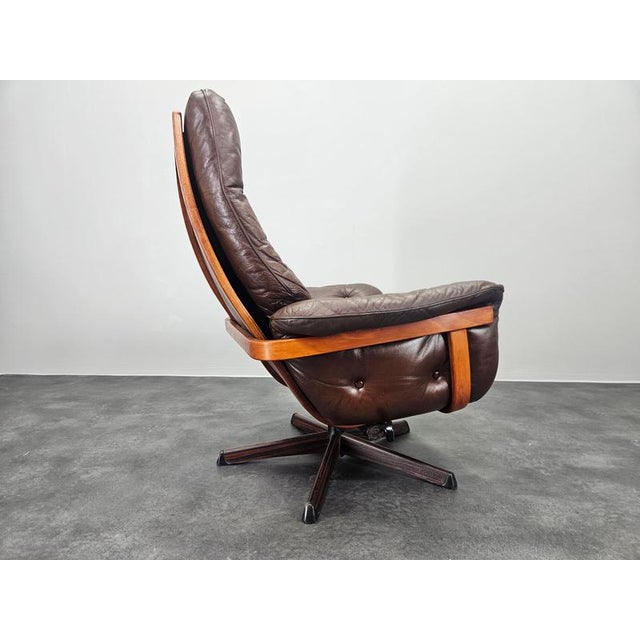 Metal Vintage Swivel Chair in Leather and Wood from Göte Möbler, Sweden, 1960s For Sale - Image 7 of 15