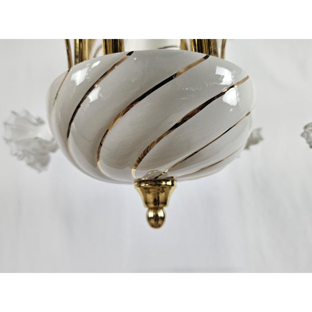 Large Ceramic Chandelier in Brass and Murano Glass, Italy, 1970s For Sale - Image 17 of 18