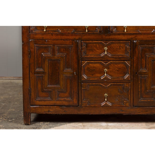 Brown English 19th Century Oak Dresser Base with Geometric Front, Drawers and Doors For Sale - Image 8 of 12