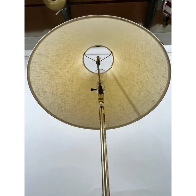 Stone 1960s Mid-Century Modern Brass Table Lamp W Marble Base & Original Fabric Shade, Pair For Sale - Image 7 of 16