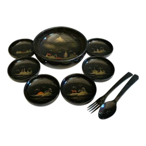 Mid-Century Asian Black Lacquered Bowl Set of 9