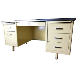 McDowell & Craig Vintage Tanker Desk W/ Glass Top For Sale