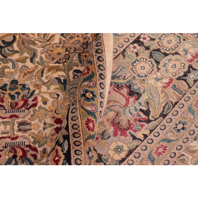 Textile Floral Pak-Persian Ivory/Black Wool Rug - 9'0'' X 12'5'' For Sale - Image 7 of 9