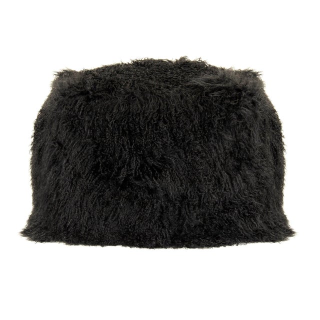 The 24" x 24" Tibetan Black Lamb Fur Pouf from Zentique is a luxurious floor pouf covered in plush black Tibetan lamb fur....