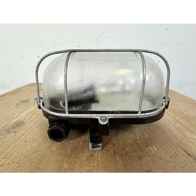 Glass Industrial Brown Bakelite Wall Light with Frosted Glass, 1960s For Sale - Image 7 of 17