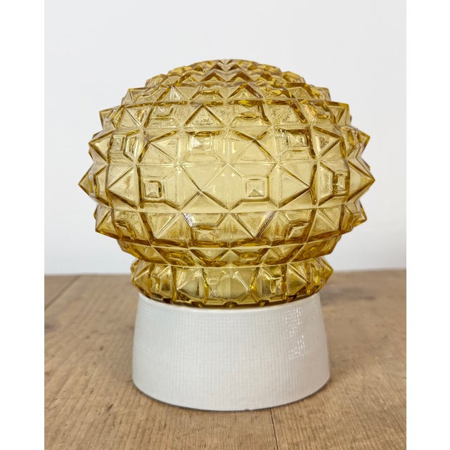 Vintage White Porcelain and Glass Ceiling Light, 1970s For Sale - Image 4 of 14