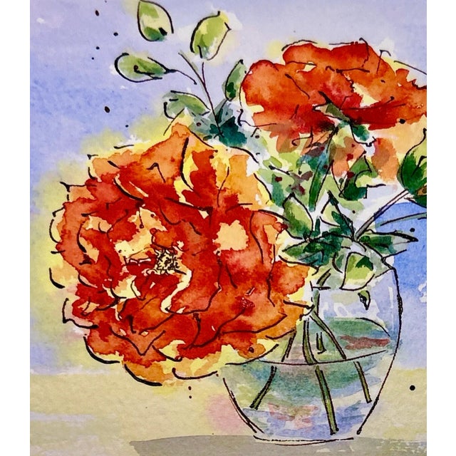 One Watercolor painting of a “red orange rose” in a clear vase offered in a professional Giclee print. This small painting...