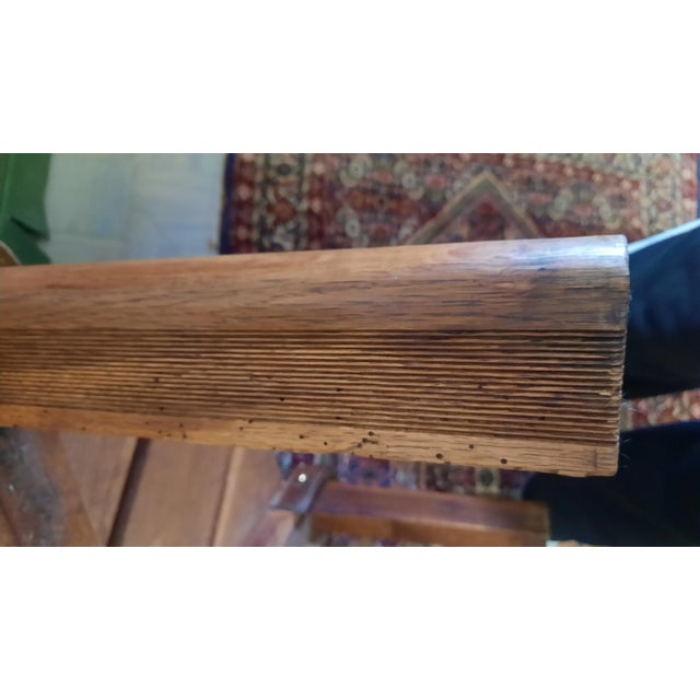 1950s Round Oak and Leather Coffee Table attributed to Jacques Adnet, 1950s For Sale - Image 5 of 9