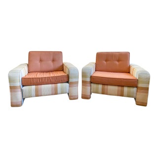 Mid 20th Century Rainbow Ombre Stripe Lounge Chairs - a Pair For Sale