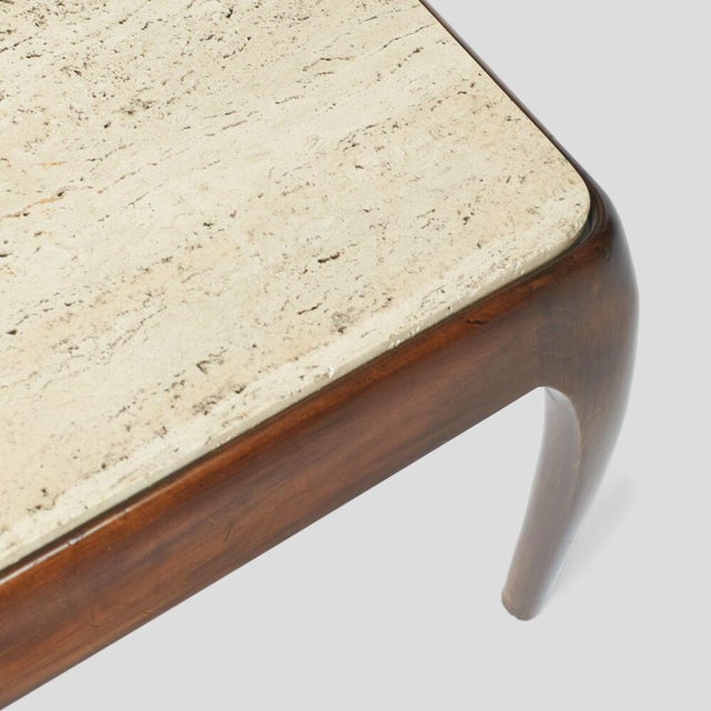 Walnut & Travertine End Table For Sale - Image 4 of 6