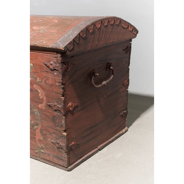 Early 19th Century Antique Danish Hand-Painted Dome Top Blanket Chest, Dated 1810 For Sale - Image 5 of 6