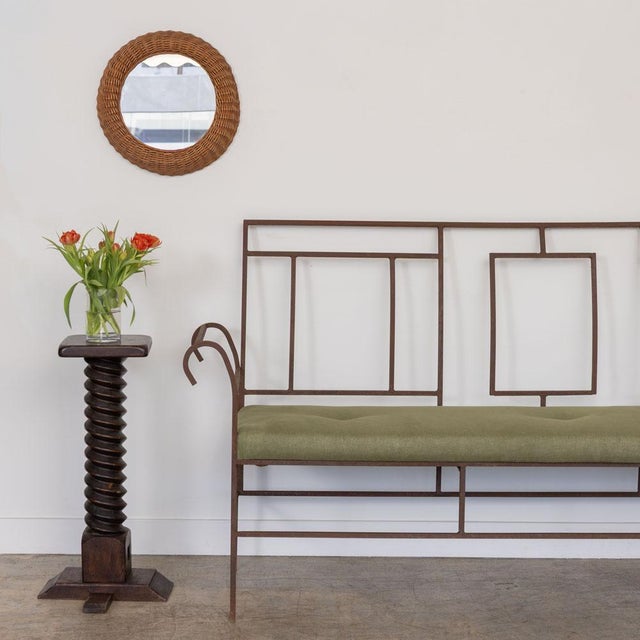 Impressive large wrought iron Art Deco bench from France, 1930s. Beautiful geometric iron design with curved detail. Newly...